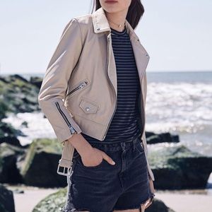 All Saints Cole Biker Lamb Leather Jacket 0 NWOT Sand Brown Silver Zippers